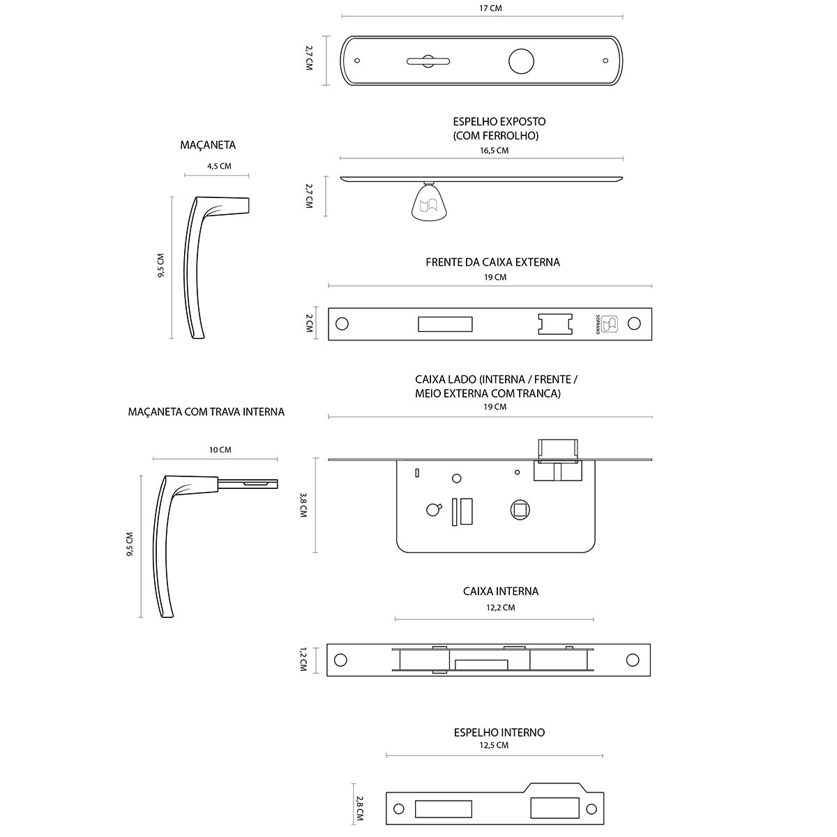 Fechadura Ipanema Pvc Soprano - Banheiro PVC (03023.0640.92)