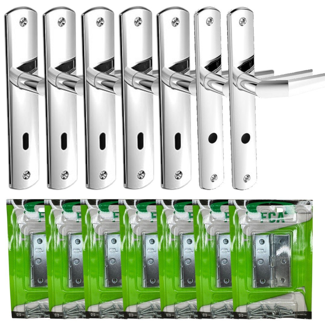 KIT - 5 Fechaduras Internas + 2 Banheiro + 7 Kits Dobradiças Soprano