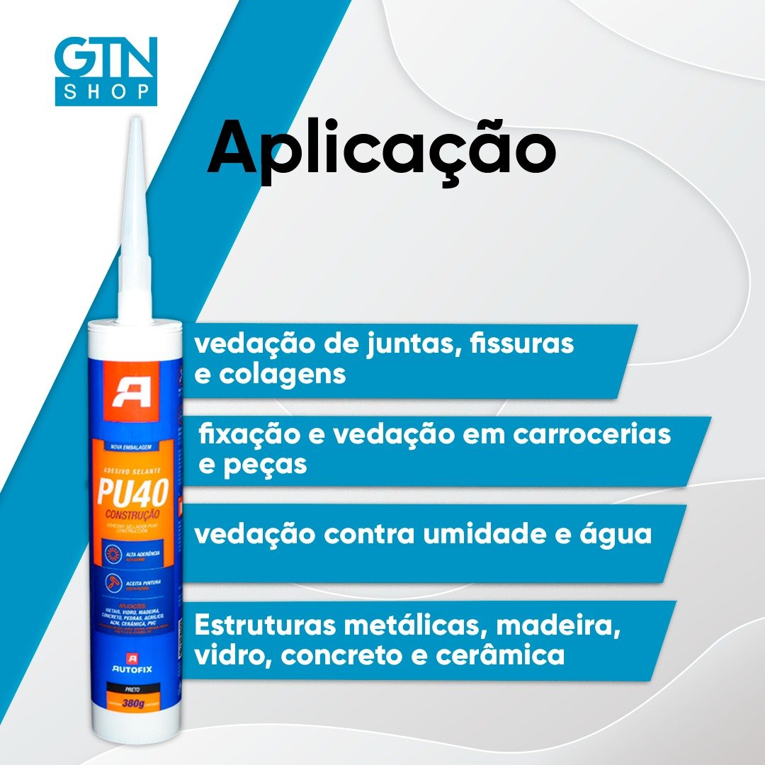 Kit 6 Adesivo Selante PU 40 Autofix - Preto 380G